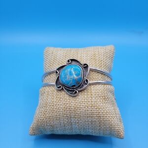 Vintage Sterling Silver Navajo Blue Turqouise Cuff Bracelet